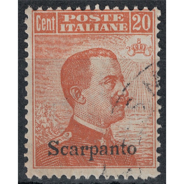 EGEO SCARPANTO 1922 20c arancio filigrana corona us