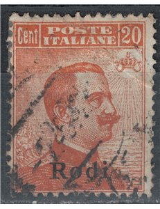 EGEO RODI 1918 20c arancio filigrana corona us