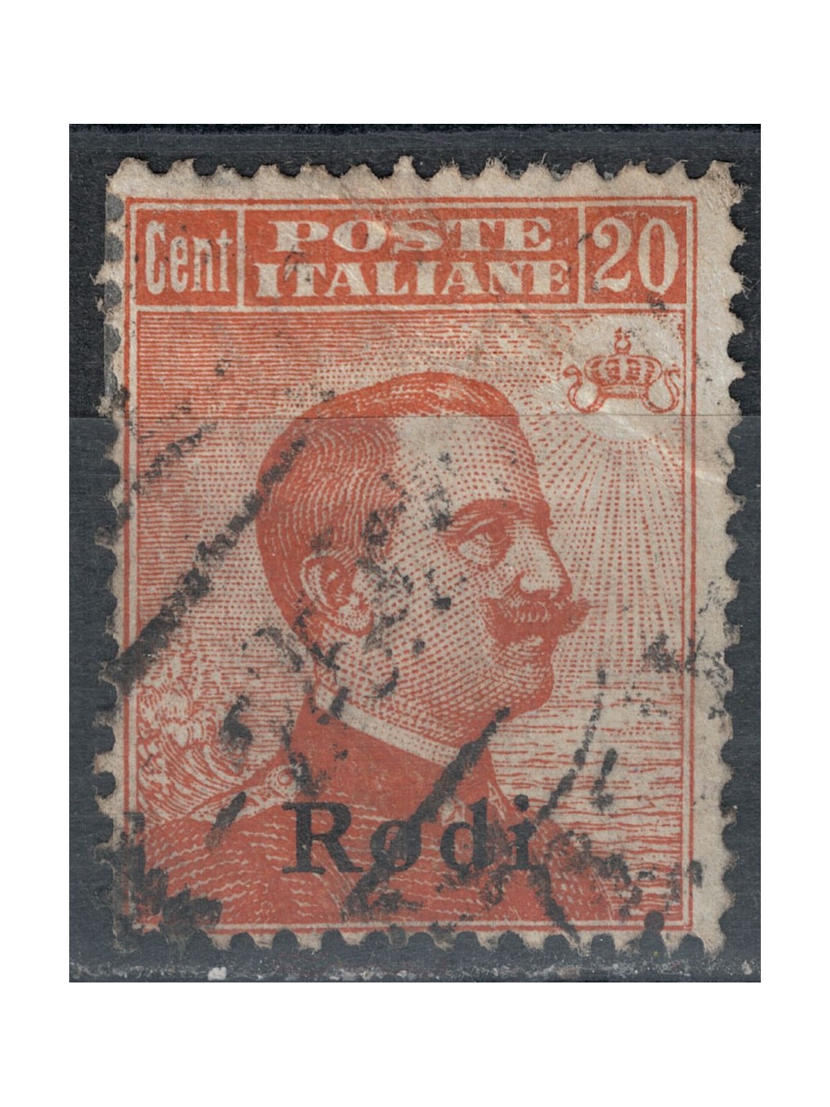 EGEO RODI 1918 20c arancio filigrana corona us