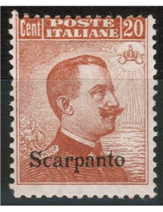 EGEO SCARPANTO 1922 20c orange watermark crown MNH**
