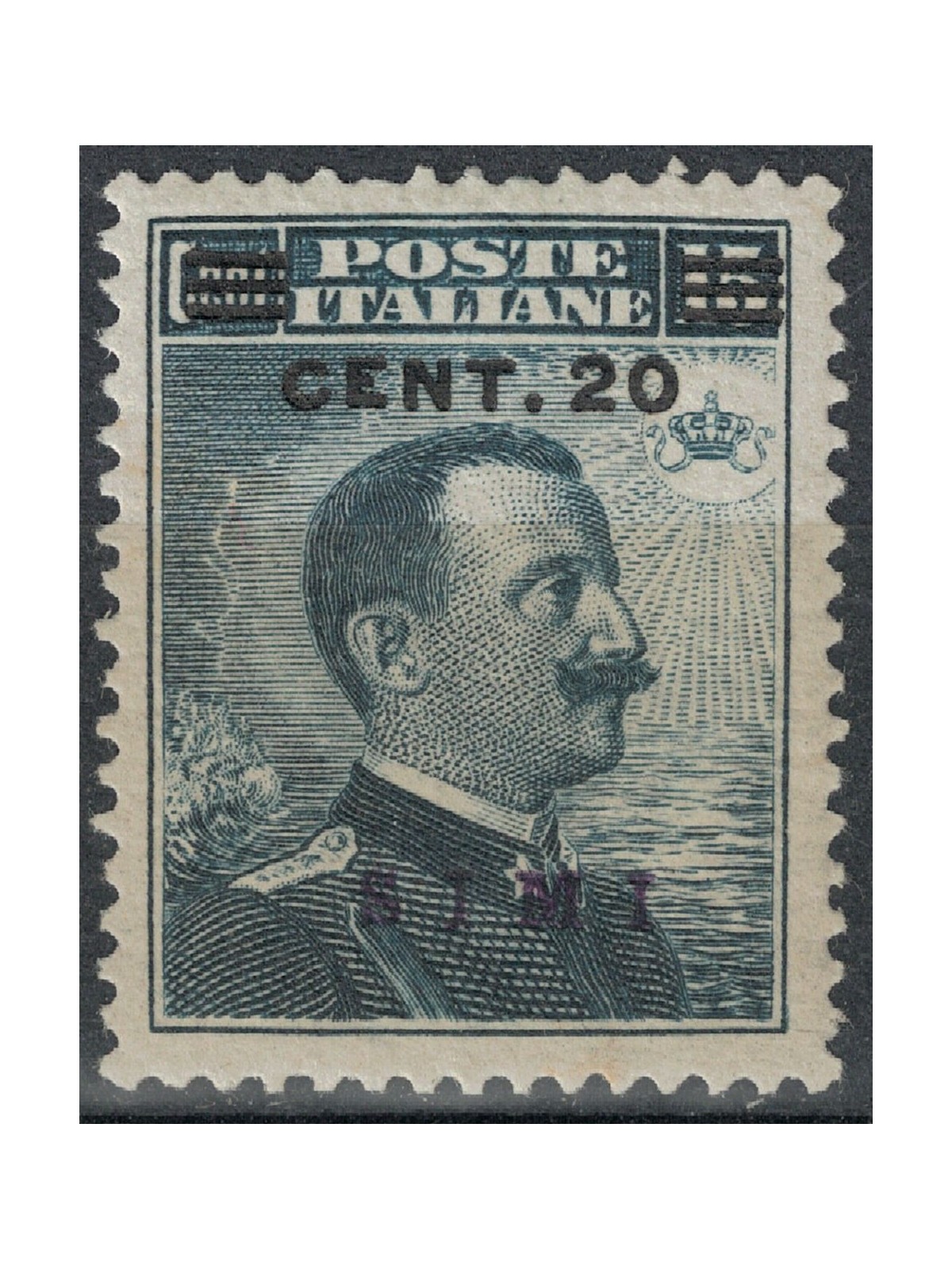 EGEO SIMI 1916 20c on 15c grey black MNH**
