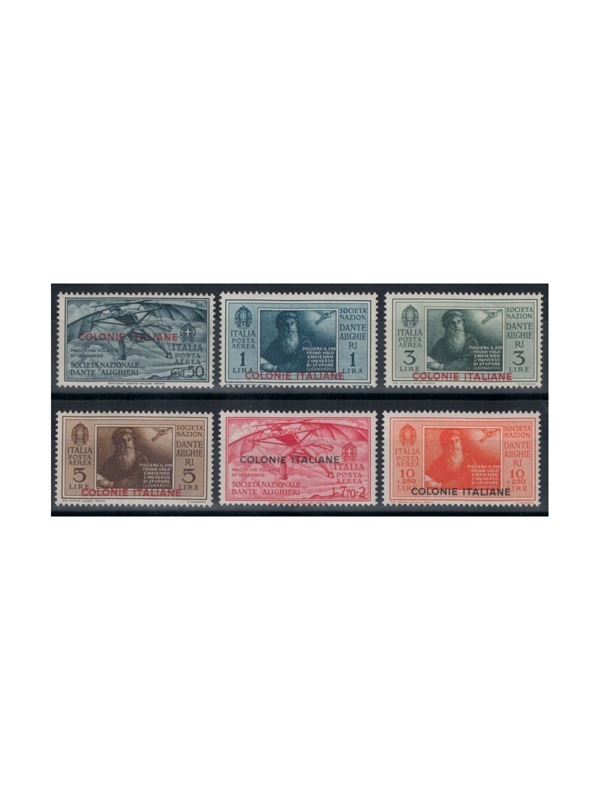 COLONIE EMISSIONI GENERALI 1932 Dante Alighieri (posta aerea) 6v MNH**