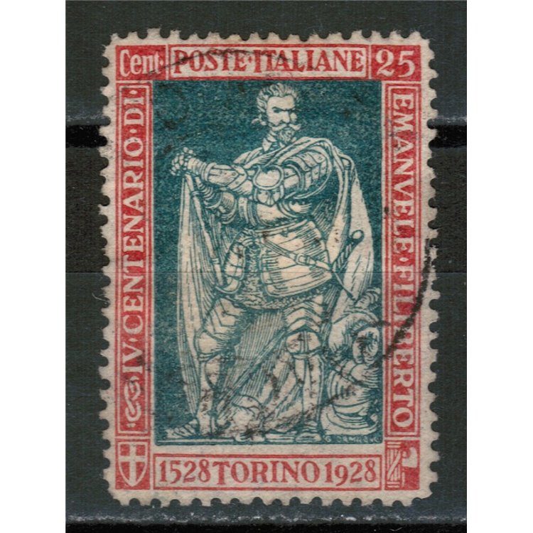 ITALIA REGNO 1928 Emanuele Filiberto 25c carminio e verde dent. 13½ us