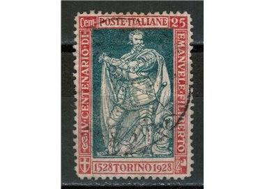 ITALIA REGNO 1928 Emanuele Filiberto 25c carminio e verde dent. 13½ us