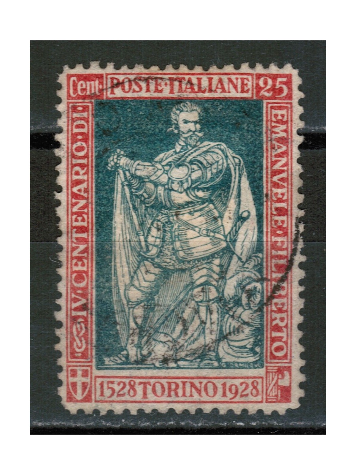 ITALIA REGNO 1928 Emanuele Filiberto 25c carminio e verde dent. 13½ us
