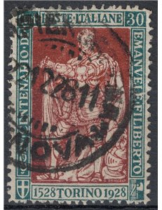 ITALY KINGDOM 1928 Emanuele Filiberto 30c green and brown perforated 13½ us