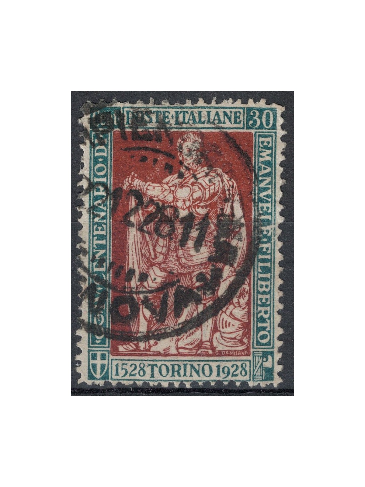 ITALIA REGNO 1928 Emanuele Filiberto 30c verde e bruno dent. 13½ us
