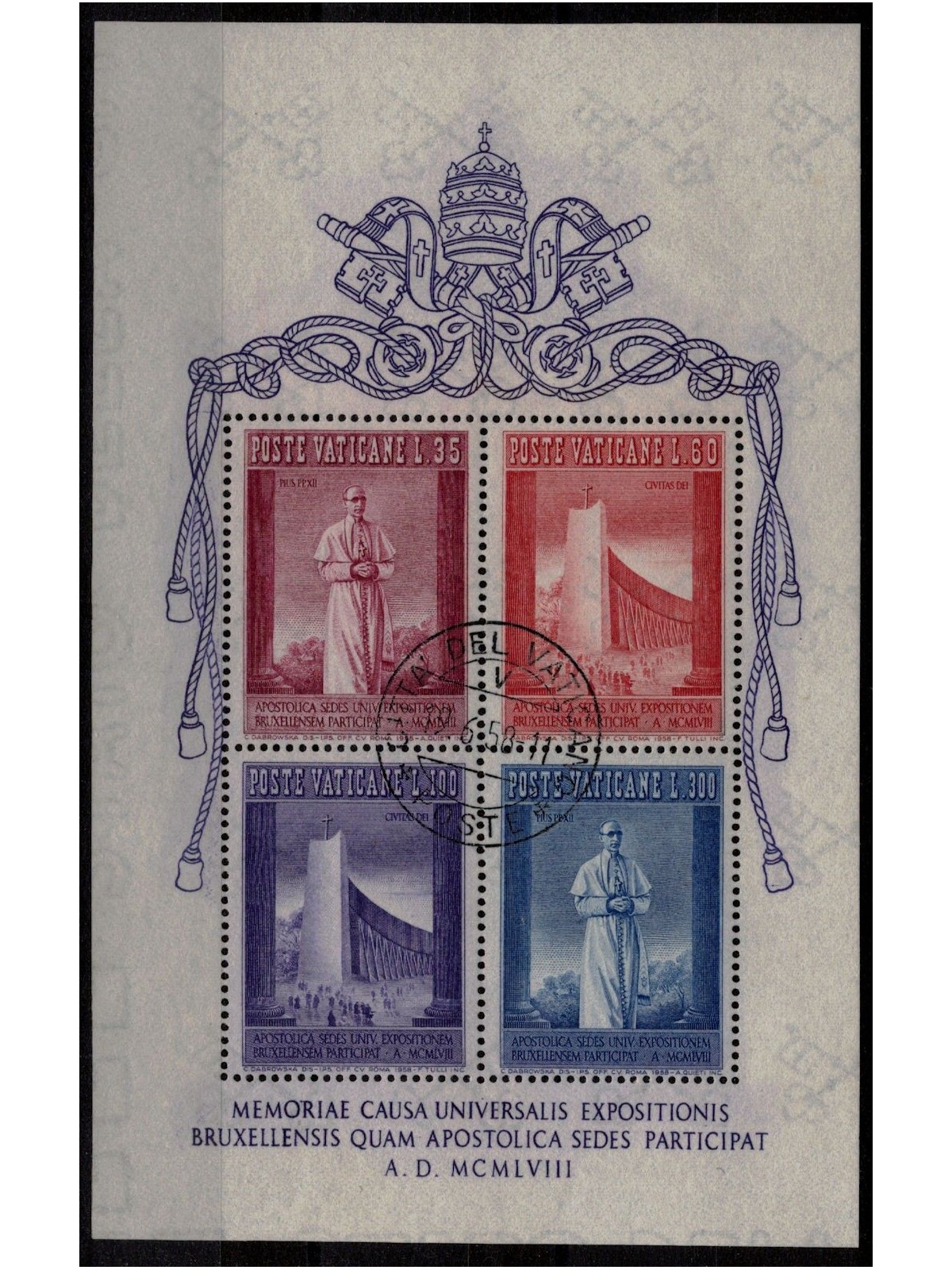 VATICAN 1958 Universal Exhibition of Brussels s/s us