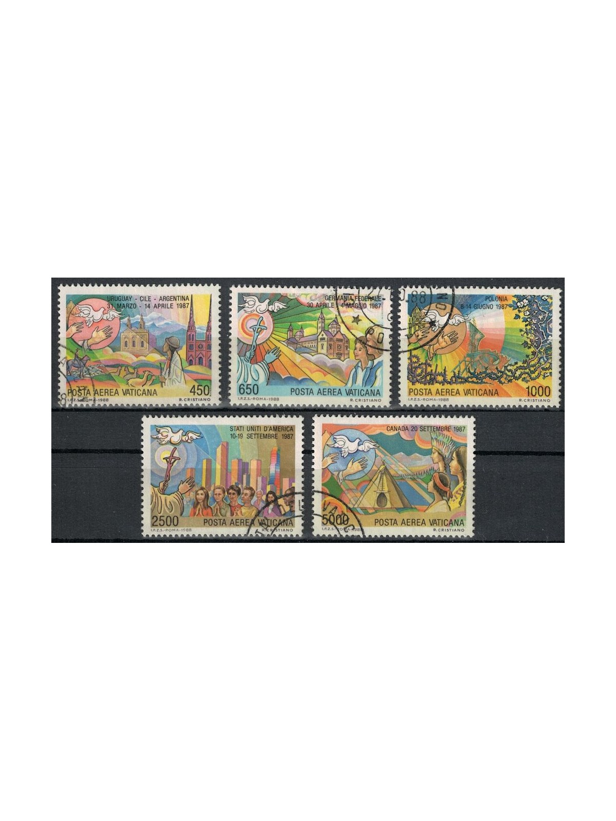 VATICANO 1988 Viaggi di Giovanni Paolo II (posta aerea) 5v us