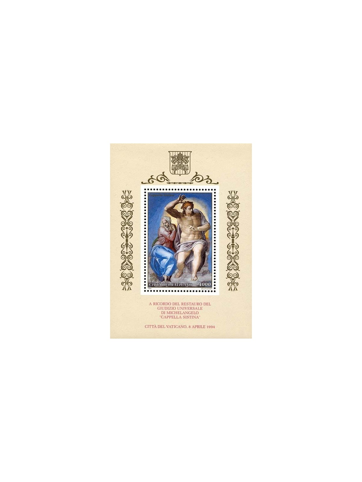 VATICANO 1994 Cappella Sistina BF MNH**
