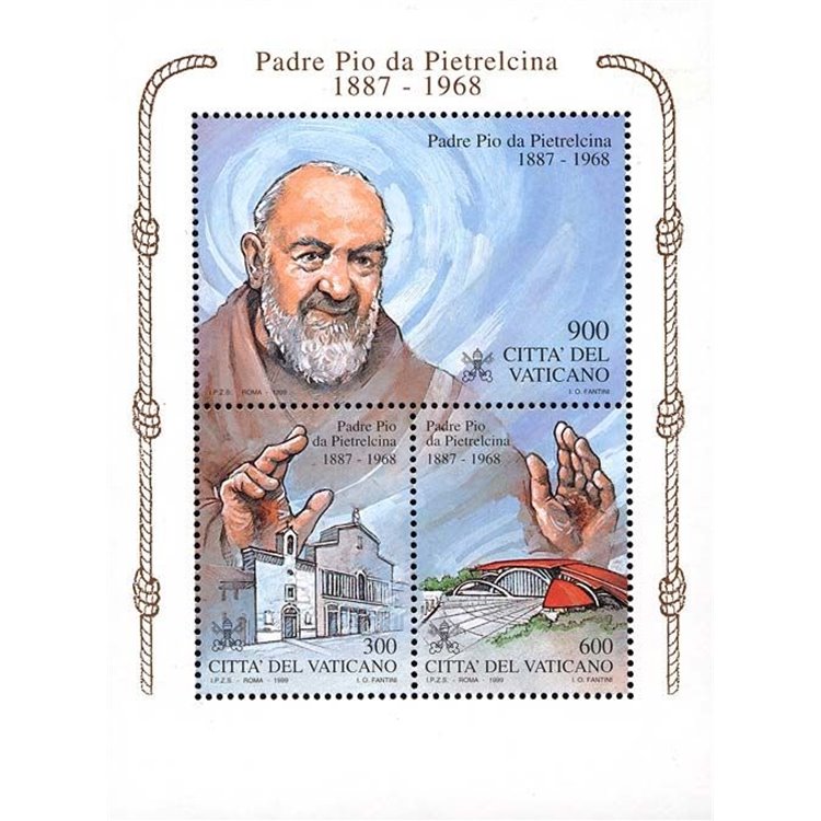 VATICANO 1999 Padre Pio da Pietrelcina BF MNH**