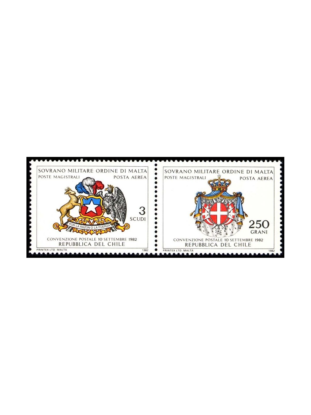 SMOM 1982 Postal Convention with Chile, airmail 2v MNH**