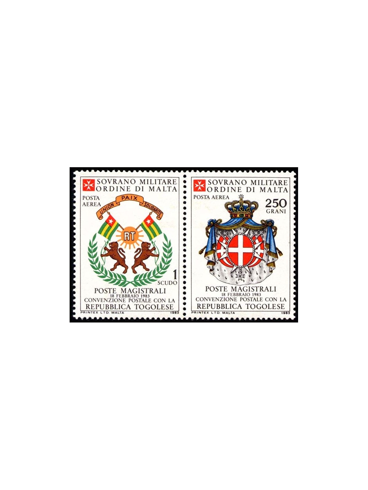 SMOM 1983 Postal agreement with Togo, airmail 2v MNH**