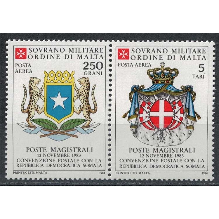 SMOM 1984 Postal agreement with Somalia, airmail 2v MNH**