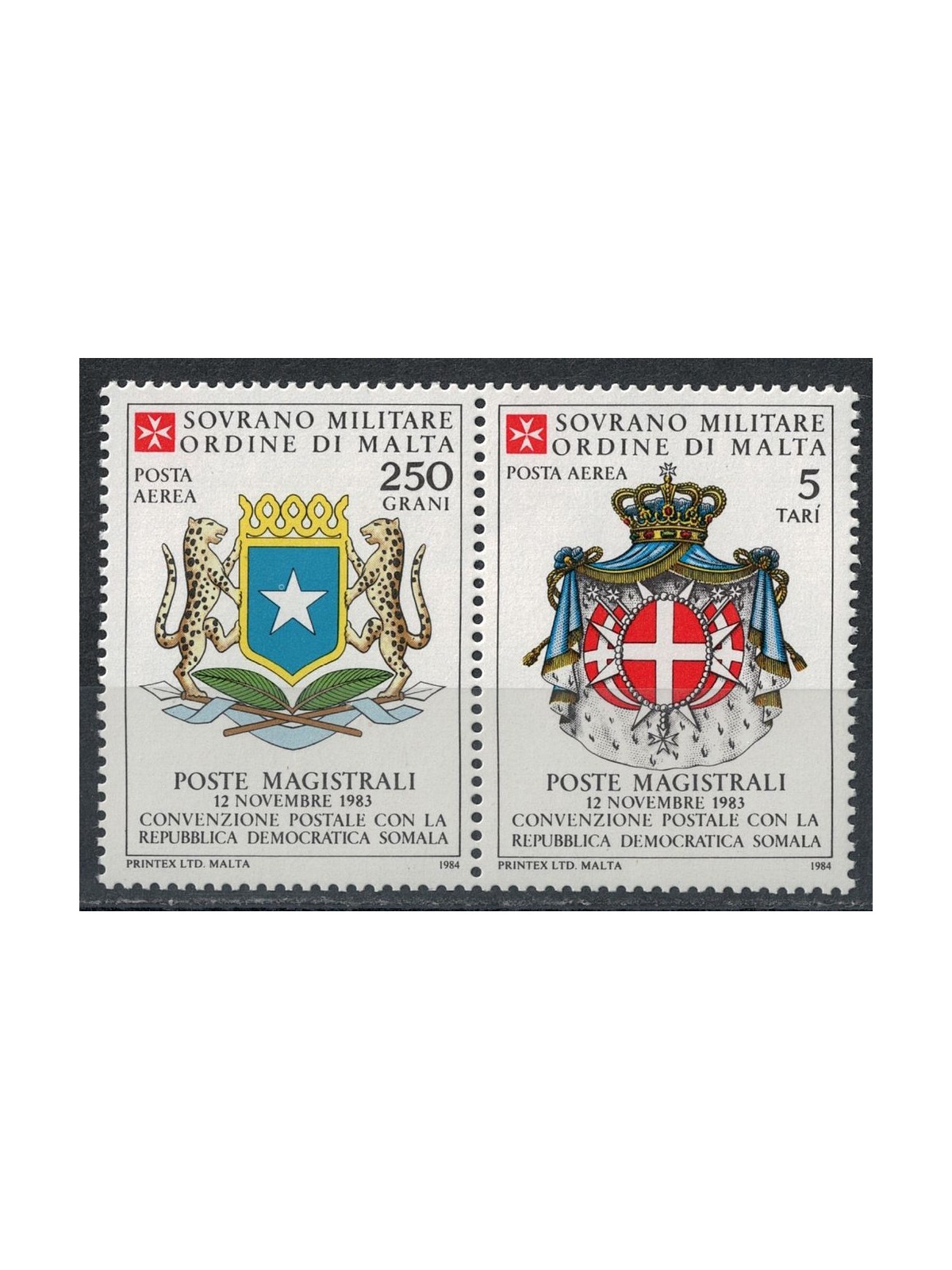 SMOM 1984 Convenzione postale con Somalia, posta aerea 2v MNH**