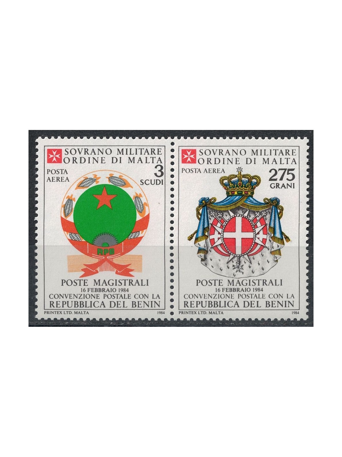 SMOM 1984 Convenzione postale con Benin, posta aerea 2v MNH**