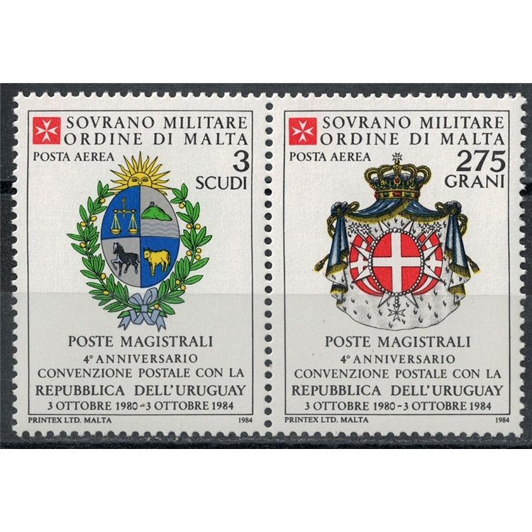 SMOM 1984 Postal Convention with Uruguay, airmail 2v MNH**
