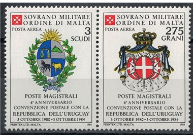 SMOM 1984 Postal Convention with Uruguay, airmail 2v MNH**