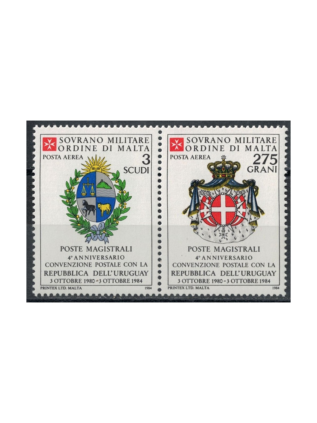 SMOM 1984 Postal Convention with Uruguay, airmail 2v MNH**