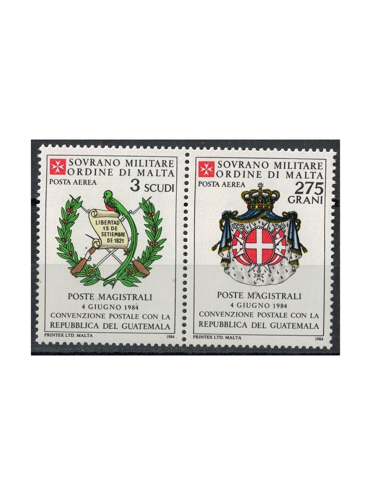 SMOM 1984 Convenzione postale con Guatemala, posta aerea 2v MNH**