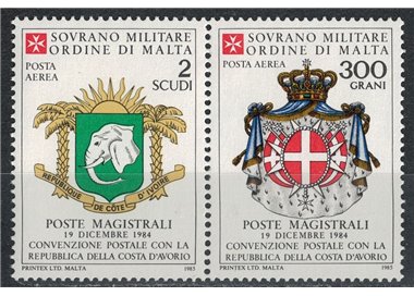 SMOM 1985 Postal Agreement with Ivory Coast, airmail 2v MNH**
