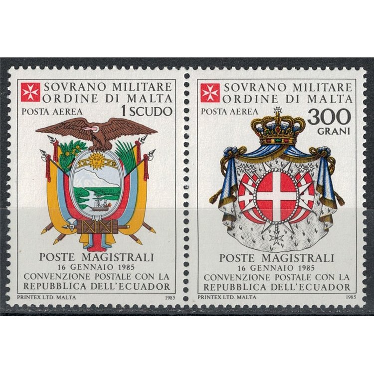 SMOM 1985 Convenzione postale con Ecuador, posta aerea 2v MNH**