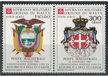 SMOM 1985 Convenzione postale con Ecuador, posta aerea 2v MNH**