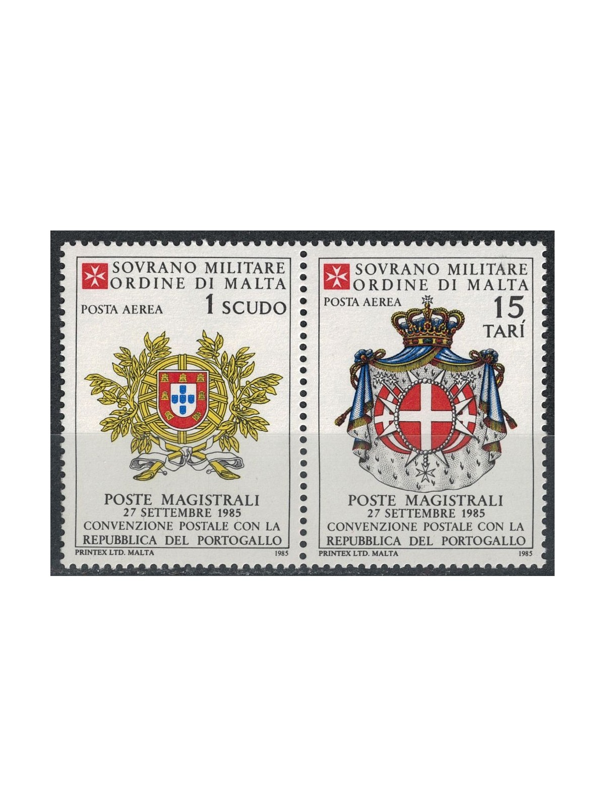 SMOM 1985 Postal agreement with Portugal, airmail 2v MNH**