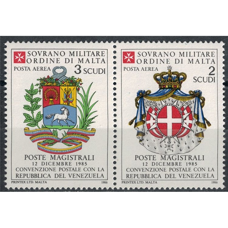 SMOM 1986 Convenzione postale con Venezuela, posta aerea 2v MNH**