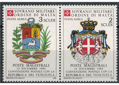 SMOM 1986 Postal Convention with Venezuela, airmail 2v MNH**