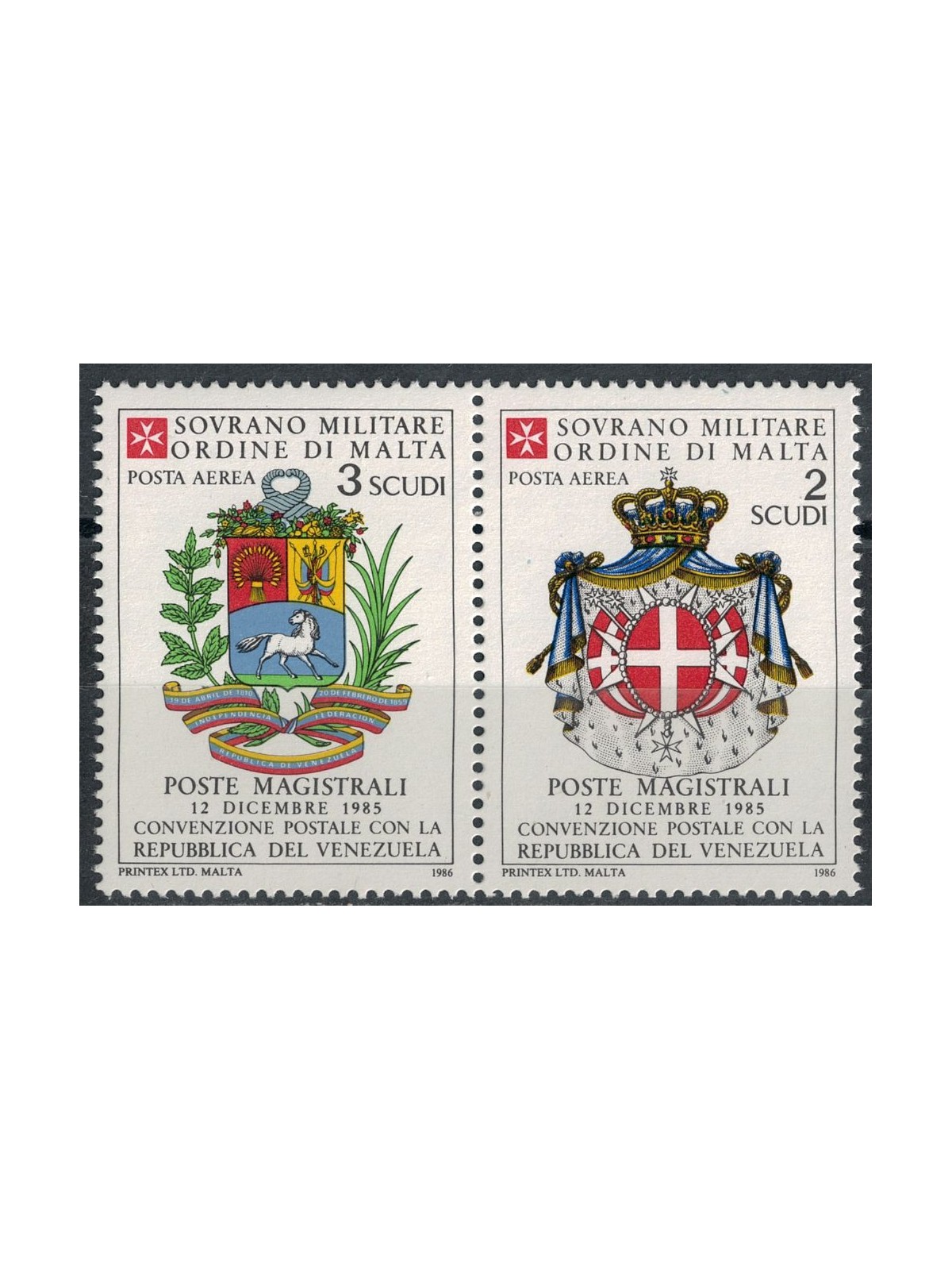 SMOM 1986 Convenzione postale con Venezuela, posta aerea 2v MNH**