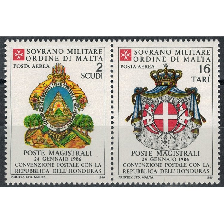 SMOM 1986 Convenzione postale con Honduras, posta aerea 2v MNH**