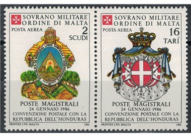 SMOM 1986 Postal agreement with Honduras, airmail 2v MNH**