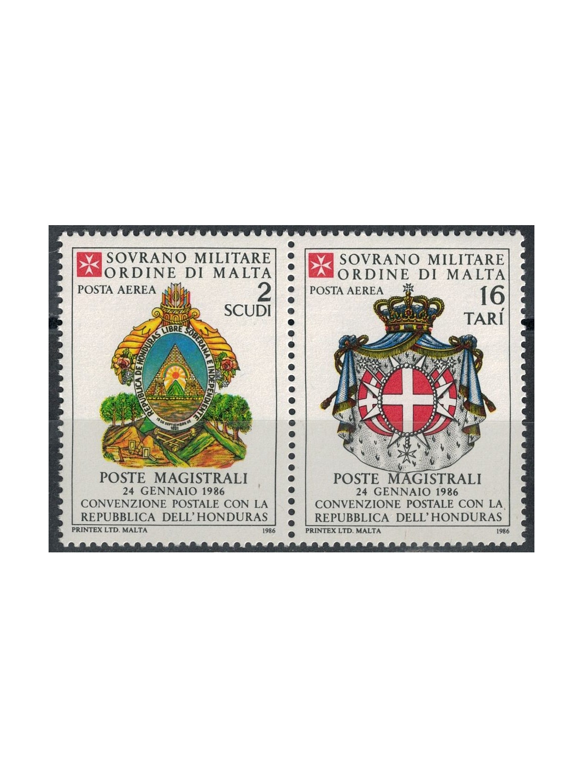 SMOM 1986 Convenzione postale con Honduras, posta aerea 2v MNH**