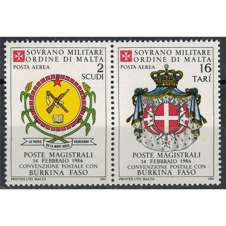 SMOM 1986 Postal agreement with Burkina Faso, airmail 2v MNH**