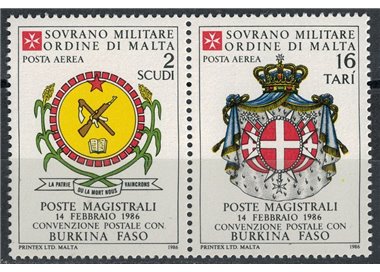 SMOM 1986 Convenzione postale con Burkina Faso, posta aerea 2v MNH**