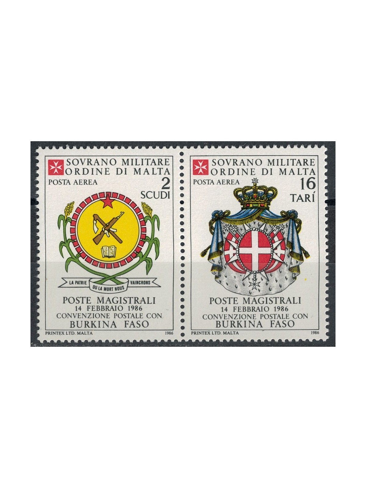 SMOM 1986 Convenzione postale con Burkina Faso, posta aerea 2v MNH**