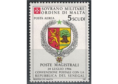 SMOM 1987 Postal Agreement with Senegal, Airmail MNH**