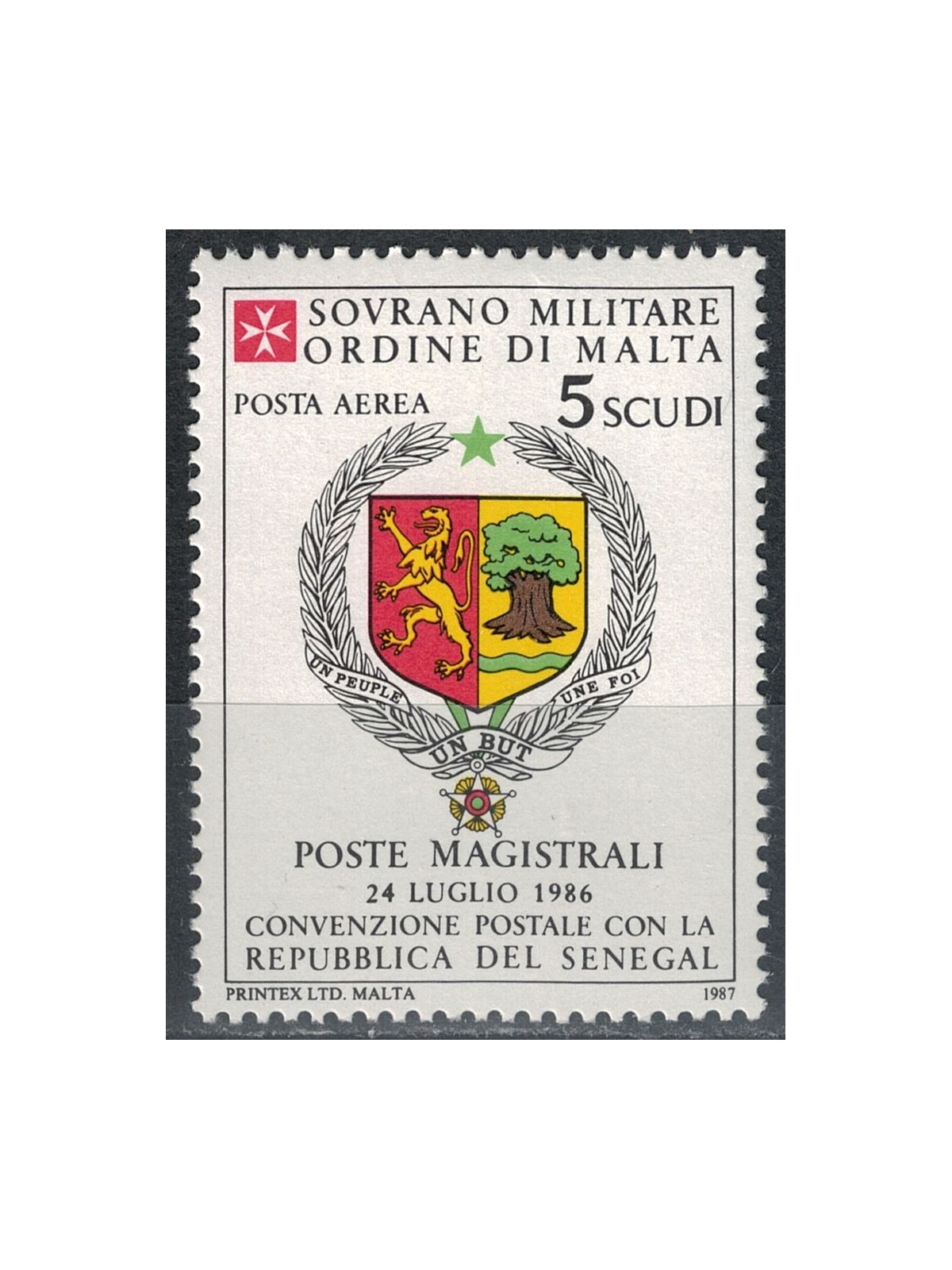 SMOM 1987 Postal Agreement with Senegal, Airmail MNH**
