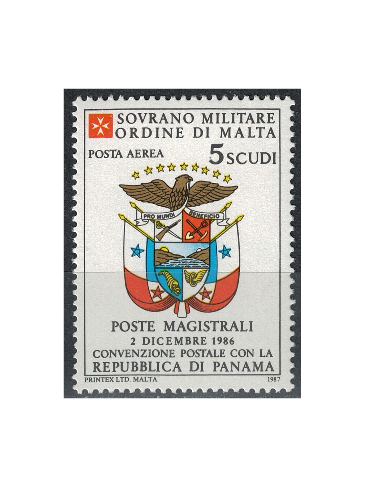 SMOM 1987 Postal Convention with Panama, Airmail MNH**