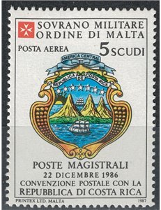 SMOM 1987 Postal Agreement with Costa Rica, Airmail MNH**