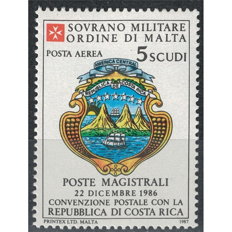 SMOM 1987 Postal Agreement with Costa Rica, Airmail MNH**