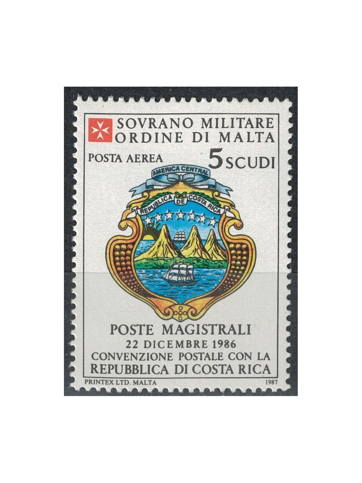 SMOM 1987 Convenzione postale con Costa Rica, posta aerea MNH**