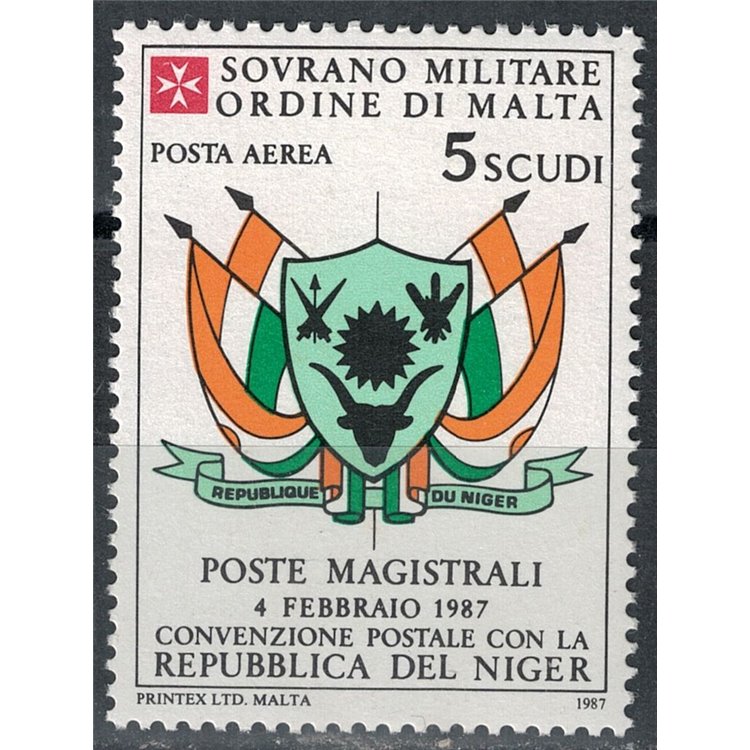 SMOM 1987 Postal Agreement with Niger, Airmail MNH**