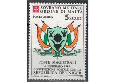 SMOM 1987 Postal Agreement with Niger, Airmail MNH**
