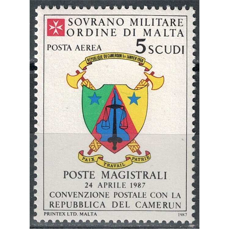 SMOM 1987 Postal Agreement with Cameroon, Airmail MNH**