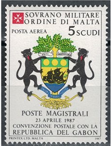 SMOM 1987 Postal Agreement with Gabon, Airmail MNH**