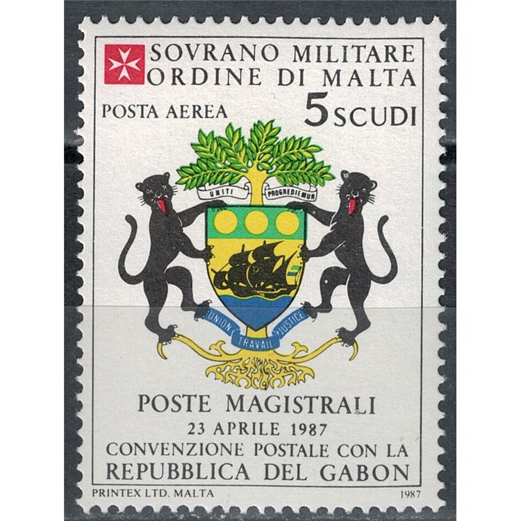 SMOM 1987 Postal Agreement with Gabon, Airmail MNH**