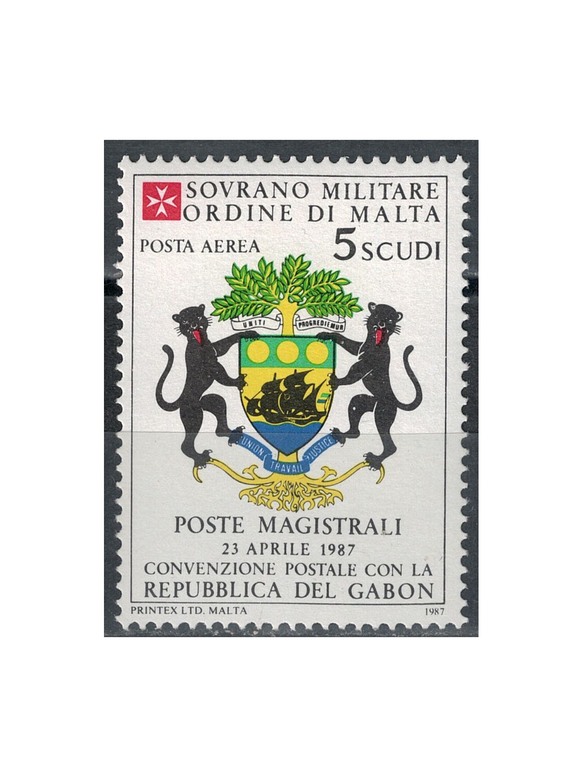 SMOM 1987 Postal Agreement with Gabon, Airmail MNH**