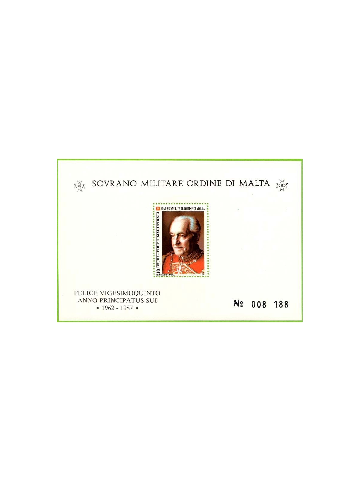 SMOM 1987 Angelo De Mojana BF MNH**